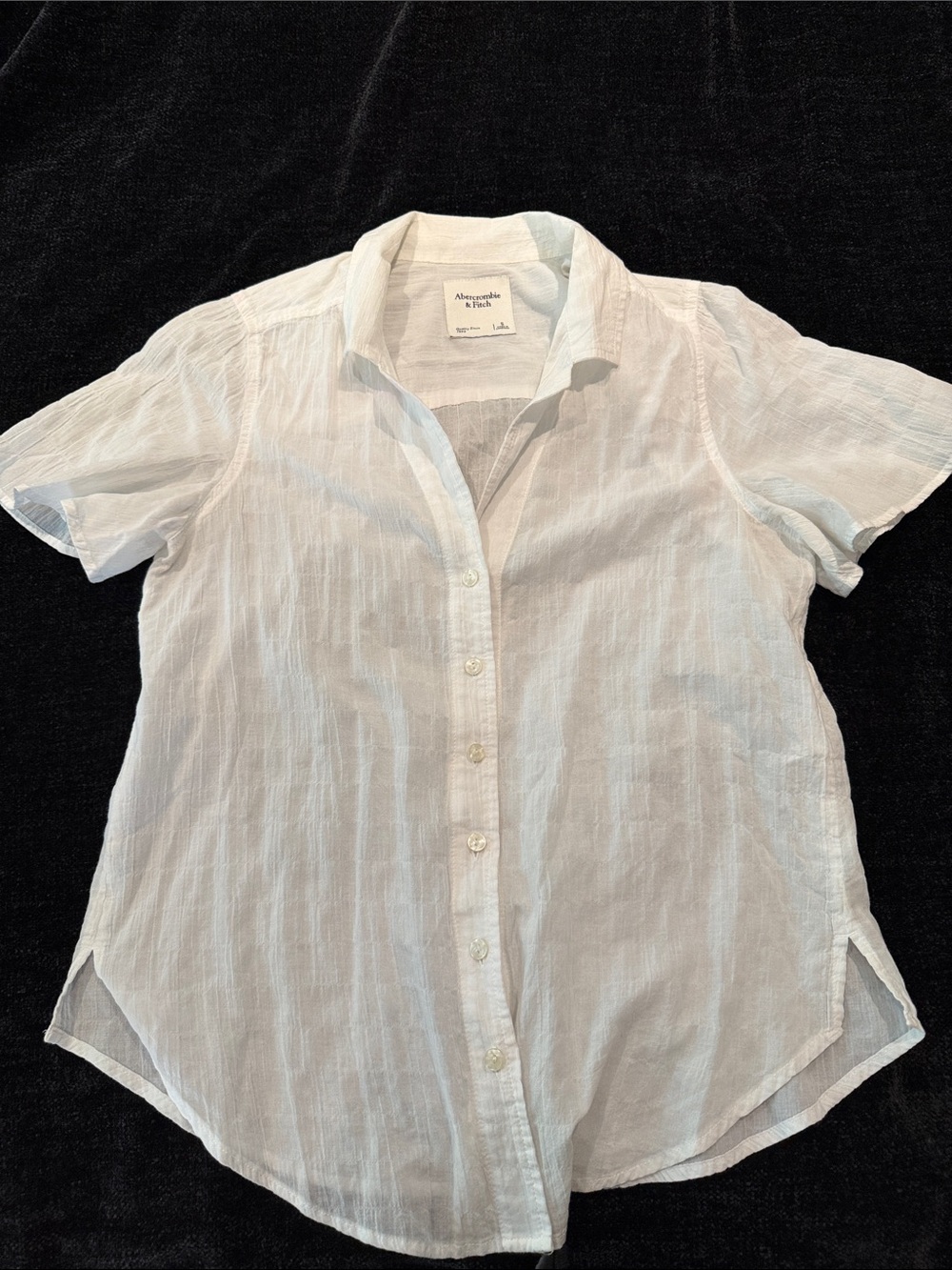 Abercrombie & Fitch White Short-Sleeve Button-Down Linen Shirt